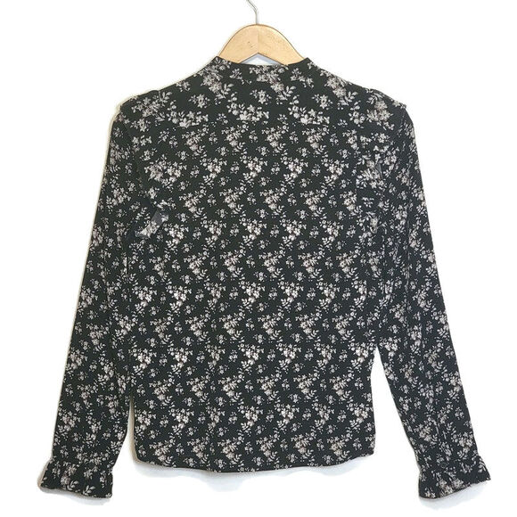 AllSaints Silk Floral Ruffle Long Sleeve Button Down Blouse Black Sz2 Chic Femme - Picture 9 of 16